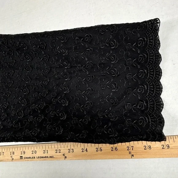 Black Floral Embroidered Pants Lace Scalloped Hem Womens 16 Whimsigoth Cottage - Picture 7 of 9